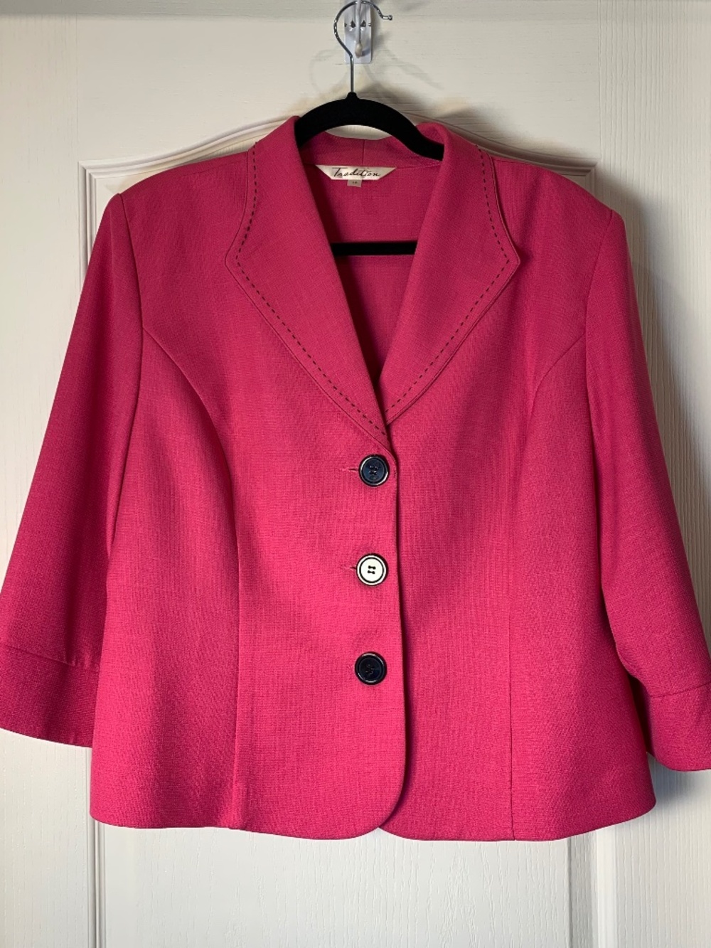 Vintage Fuchsia Blazer Size 16 Structured 3/4 Sleeve Statement Jacket Spring Y2K